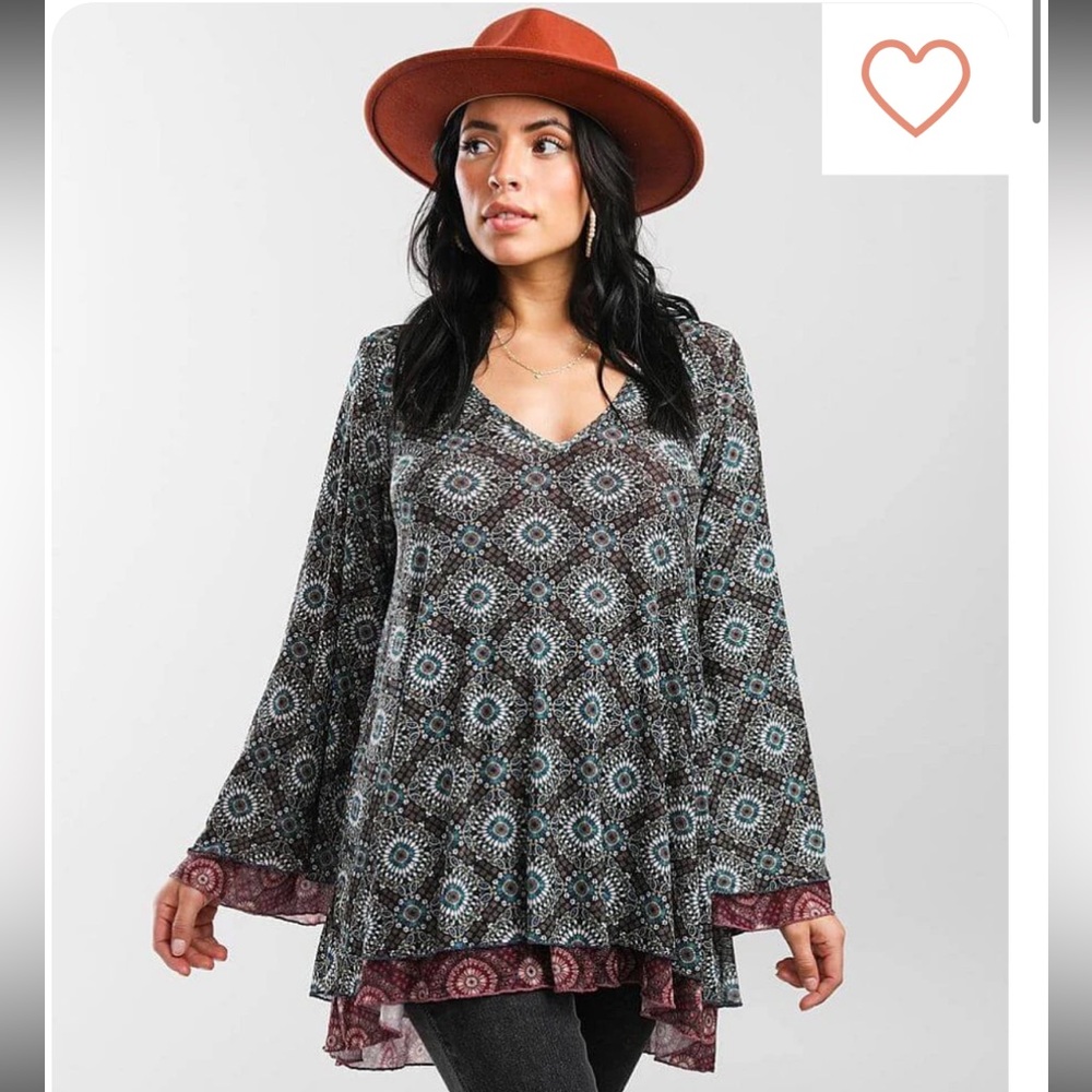 Gimmicks S Floral Mesh Tunic Indie Boho Top